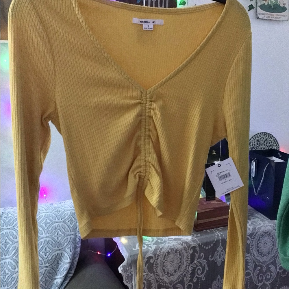 Chicwish Yellow Ruched V-Neck Top